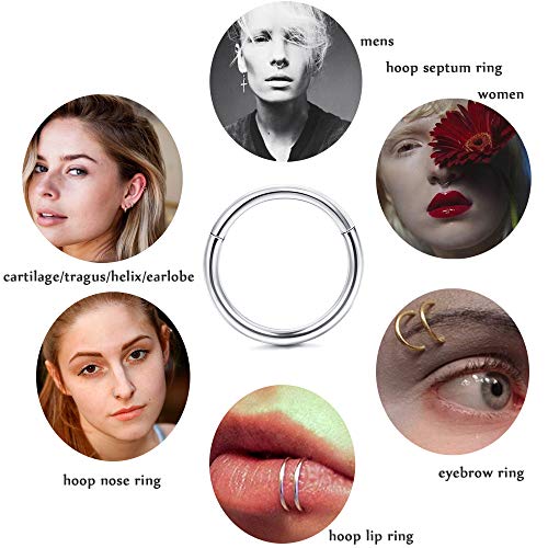 image for Jstyle 3Pcs 18G Hinged Clicker Nose Rings Hoop Surgical Steel Helix Ca
