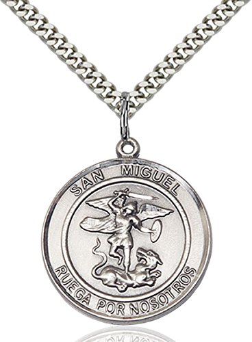 Sterling Silver Round Catholic San Miguel Arcangel Medal Pendant, 1 Inch
