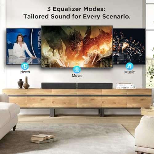 HoYLluDLL Soundbar for TV，80W 2-in-1 Detachable Sound Bar with 3 EQ Modes& Auto Volume Boost, Bluetooth 5.3/ARC/Optical/AUX, Home Theater Audio System for TV/PC/Laptop/Game Console, Black,1 Pcs