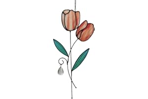WeDcpcin Stained Glass Flower Window Hanging, Tulips Sun Catcher Home Decoration Gift for Mothers, Wives Girlfriends, and Lovers (Pink, Green A)