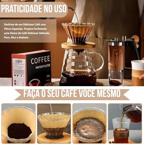 Kit Cafeteira 600ml, 120 Filtros v60, Cafés Jarra Vidro Borosilicato, Coador v60, Coador de Cafe Vidro, Clever Dripper, Kit Cafeteira Filtrador V60 Coador de Café Passador de Café