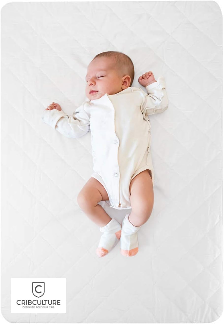 CC Waterproof Crib Mattress Cover, All in 1 Baby Crib Mattress Pad with Attached Crib Sheet, Padded and Fitted Mattress Protector for Standard Cribs, Hypoallergenic Crib Topper Pads, Wash and Dry
