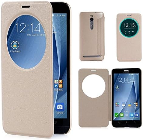 For Asus Zenfone 2 , Fernando Zou  Window View [ Ultra Thin ] Hybrid PU Leather and Hard PC Bumper Flip Folio Case Cover for ASUS ZenFone 2 ZE550ML/ZE551ML Gold + 24K Radiation Paste
