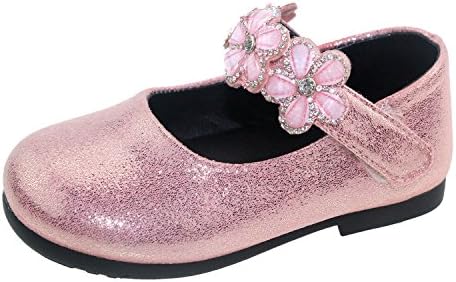 Bella Rosa Toddler Little Girls Glitter Mary Jane Side Flowers Ballet Flat Shoes New,Pink,6 M US Toddler