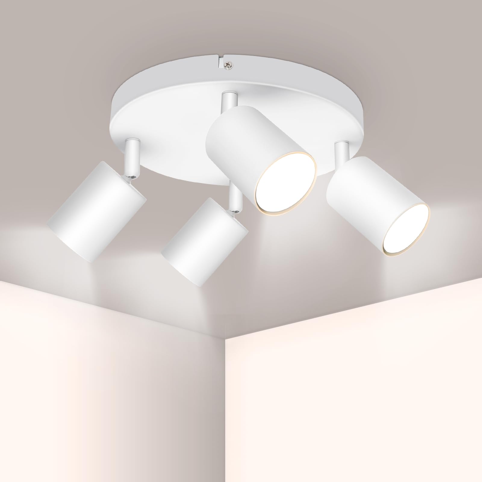 Ketom GU10 LED Ceiling Light Rotatable, 4 Way Ceiling Spotlight Fitting Round, White Ceiling Lights, Ceiling Spotlight Modern, Bulb Not Included