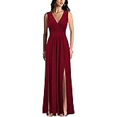 WOOSEA Women Sleeveless Deep V Neck Sexy Split Loose Plain Maxi Casual Long Dress