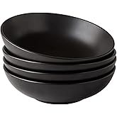 AmorArc 8.75‘’ Large Pasta Bowls, 42 ounce Deep Stoneware Bowls Set of 4 for Kitchen, Wide Bowl for Pasta/Salad/Fruit/Oatmeal/Soup, Microwave&Dishwasher Safe-Matte Black