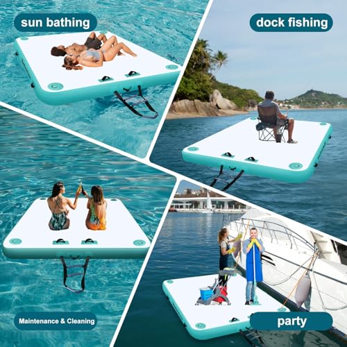 Bsteciar Floating Inflatable Platform, Swimming Pool Buoy for 3-5 People, Inflatable Pool Mattress Floating Island Dock for Lake, Sea, Pool and Ocean