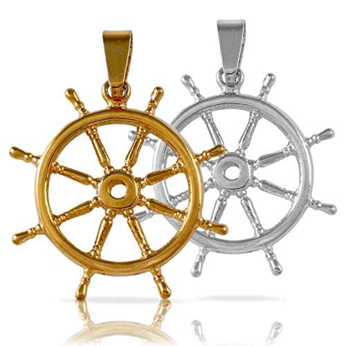 Handcrafted Ship's Wheel Pendant in 14k Yellow Gold or
