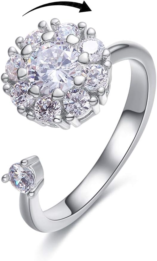 Silver Tone Spinner Ring for Women Girls