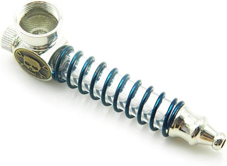 Iiloens Portable Skull Pattern Spring Metal Smoking Tobacco Pipes with Silver Screens Cigar Accessories