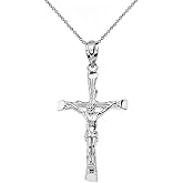 CaliRoseJewelry 10k White Gold Jesus on the Cross Crucifix Textured Pendant Necklace