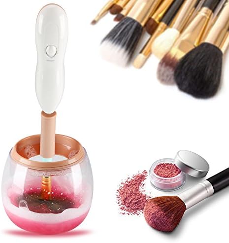 Electric Makeup Brush Cleaner-Portable Cosmetic Brush cleaner Automatic Wash in Seconds and Dry in 360 Rotation with 8 Silicone Collars for All Size Brushes WAMAX
