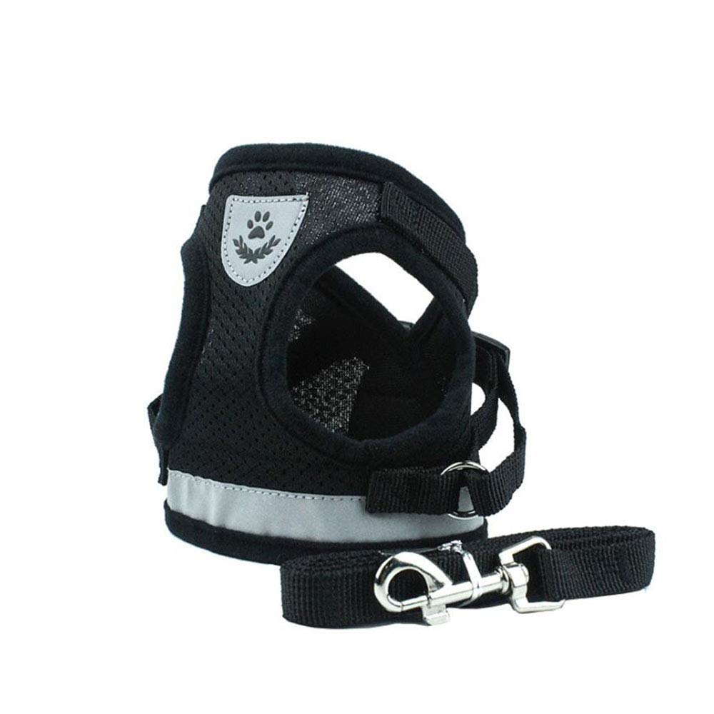 Deggodech Soft Breathable Dog Vest Harness & Leash Set - Adjustable Cat Walking Harness & Lead Set - Escape Proof for Kitten & Cat (M, Black)