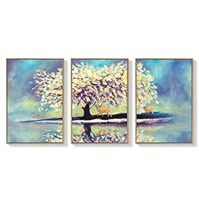 3 Piece Framed Canvas Wall Art for Living Room, Bedroom Forest and Deer Canvas Prints for Home Decoration Ready to Hang - 16"x24"x3 Panels