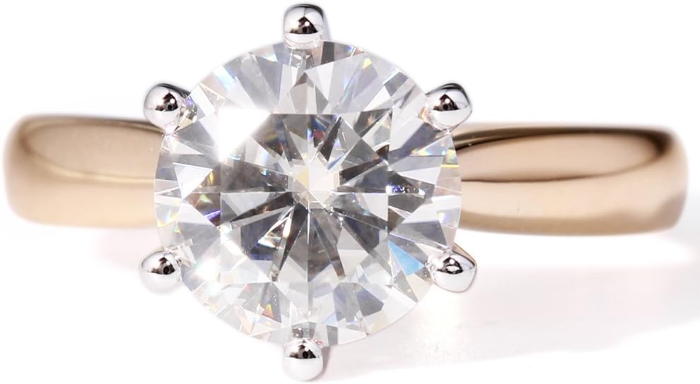 Solid 14K Two Tones Gold 3ct 9mm Center 2.5mm Width Moissanite Engagement Ring Solitare with Moissanite Accents