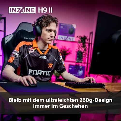 INZONE H9 II Kabelloses Noise Canceling PC-Gaming Headset, Leicht, Anpassbarer Sound-EQ, Abnehmbares Kardioid-AI-Mikrofon, 30h Akku, 2.4GHz & Bluetooth, Soft Case Inklusive, Schwarz