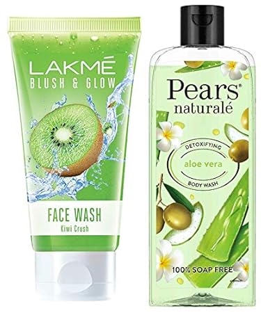 Lakme Blush and Glow Kiwi Freshness Gel Face Wash with Kiwi Extracts, 100 g & Pears Naturale Detoxifying Aloevera Bodywash, 250 ml