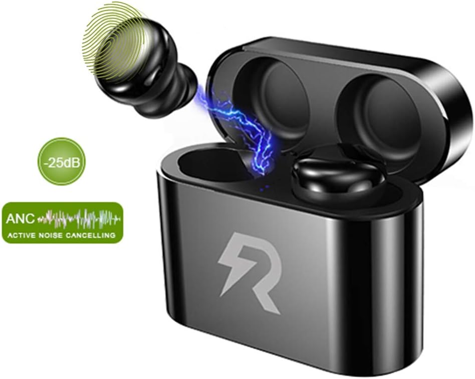 Wireless Headphones,Active Noise Cancelling Bluetooth Earbuds,Rockyrock Bluetooth 5.0 TWS Earphones with Charging Case and Built-in Touch control