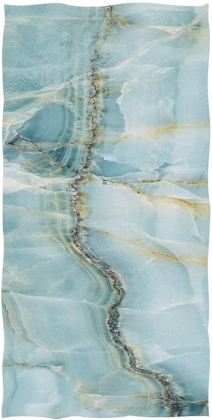 rodde Hand Towels 15x30 Inch Teal Blue Marble Yoga Gym Cotton Face Spa Absorbent Multipurpose for Bathroom Kitchen Hotel Home Decor Set