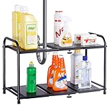 Lifewit Adjustable Under Sink Organizer, 2-Tier Expandable Rack for Bathroom Kitchen Organization, Premiun Carbon Steel
