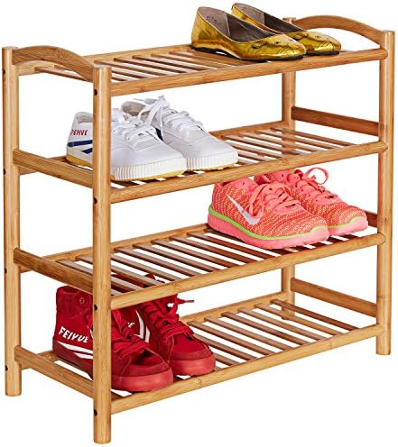 Basics Hardware Shoe Rack, Shoe Shelf Storage Organizer, Made of Natural Bamboo