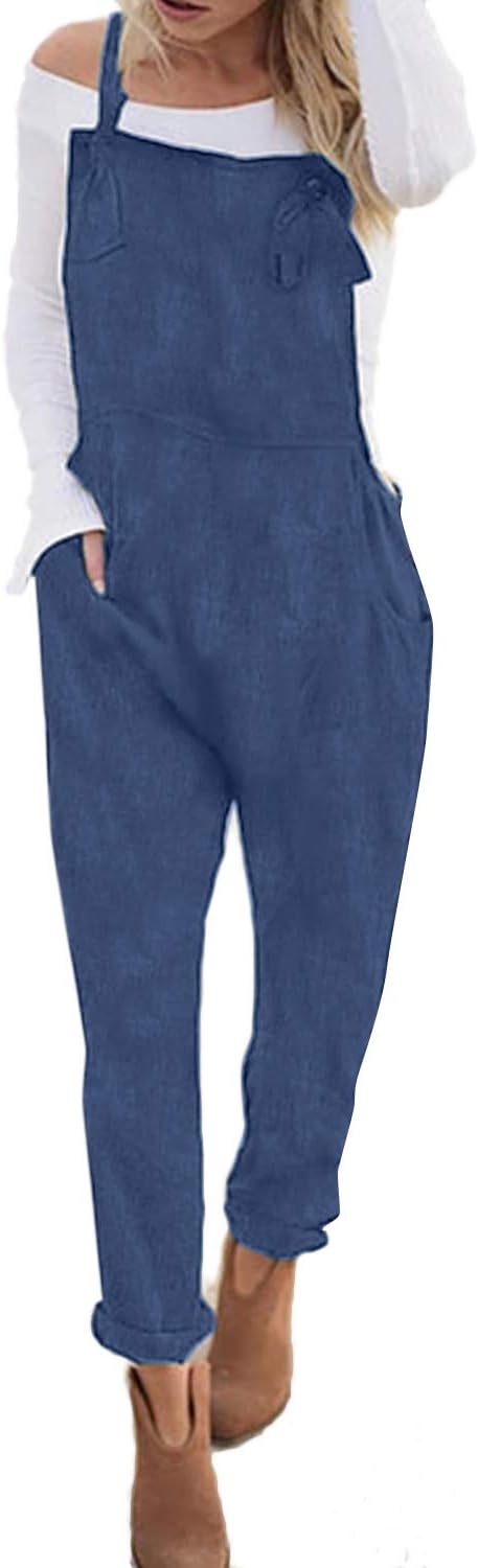 Womens Dungarees Jumpsuit Retro Overalls Loose Playsuit Sleeveless Baggy Trousers Long Pants Casual Denim Dungarees