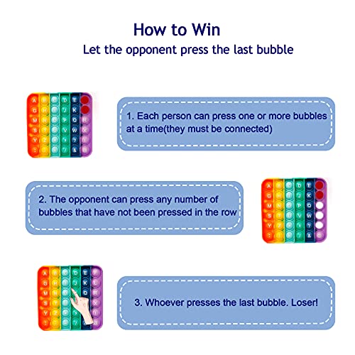 Pop Fidget Sensory Toy, Push Bubble Autism Stress Relief Silicone Rainbow Pressure Relieving Toys Educational Game Gift for Kids Teens Adults (Square)