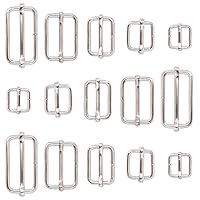 Swpeet 100 Pcs Metal Rectangle Adjuster Triglides Slides Buckle, Roller Pin Buckles Slider Strap Adjuster for Belt Bags DIY Accessories - 13mm / 15mm / 20mm / 25mm/ 35mm