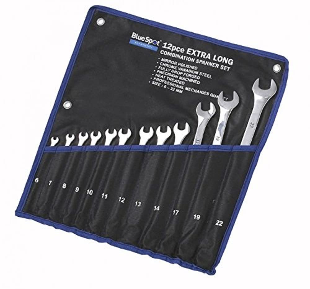 Blue Spot Tools 04124 Extra Long Combination Spanner Set - Silver (12-Piece)