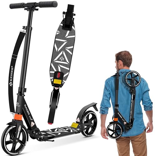 KESSER® Cityroller Scooter 205mm Räder PU Big Wheel - Pro-S Tretroller mit Doppel Federung, bis 100kg City-Roller klappbar und Höhenverstellbar Inkl. 