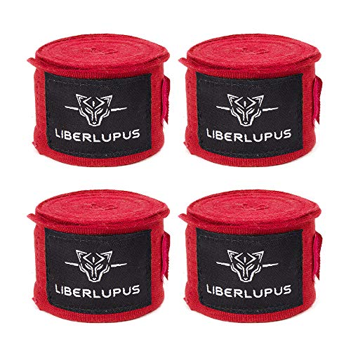 Liberlupus 120''/180'' Boxing Hand Wraps for Men & Women, Elastic Hand Wraps for Boxing Gloves, Handwraps with Hand & Wrist Support for Boxing Kickboxing Muay Thai MMA (Red 2-Pair, 180 inch)