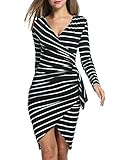 Acevog Women Long Sleeve Casual Striped Wear to Work Party Pencil Dress