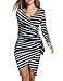 Acevog Women Long Sleeve Casual Striped Wear to Work Party Pencil Dress