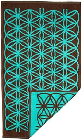 Mandala Life ART Boho Psychedelic Hand Towel, Brown and Turquise Flower of Life (Jacquard woven, Reversable, 35x20, 100% Cotton) by