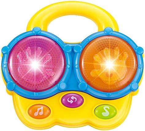 FreeBex Mini Musical Drum Percussion Instruments Toys with Light,  Early Learning Education Musical Instruments Toys  for Baby Toddler (Yellow)