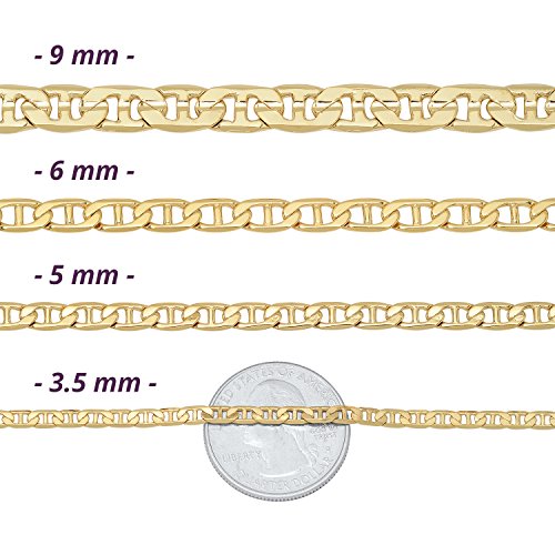 The Bling Factory 3.2mm 25 Mills 24k Gold Plated High-Polished Brass Mariner Chain Necklace, 22 inches