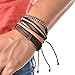 MJartoria Unisex PU Leather Hemp Cords Beaded Multi Strands Adjustable Wrap Bracelets Set of 4