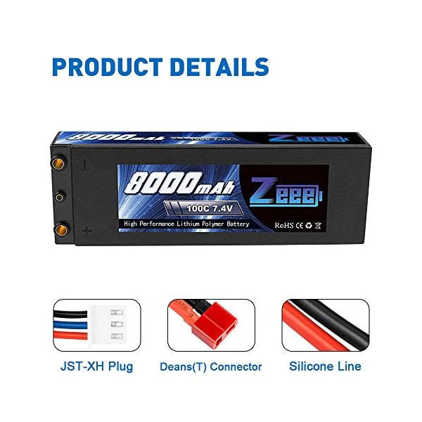 Zeee 2S Lipo Akku 7,4V 8000mAh 100C Hardcase Batterie mit 4,0mm Kugel to Deans T Stecker für RC Evader BX Auto Car Truck… – Bild 4