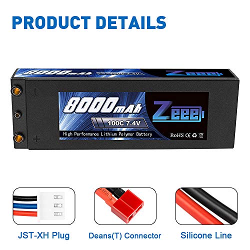 Zeee 2S Lipo Akku 7,4V 8000mAh 100C Hardcase Batterie mit 4,0mm Kugel to Deans T Stecker für RC Evader BX Auto Car Truck… – Bild 4