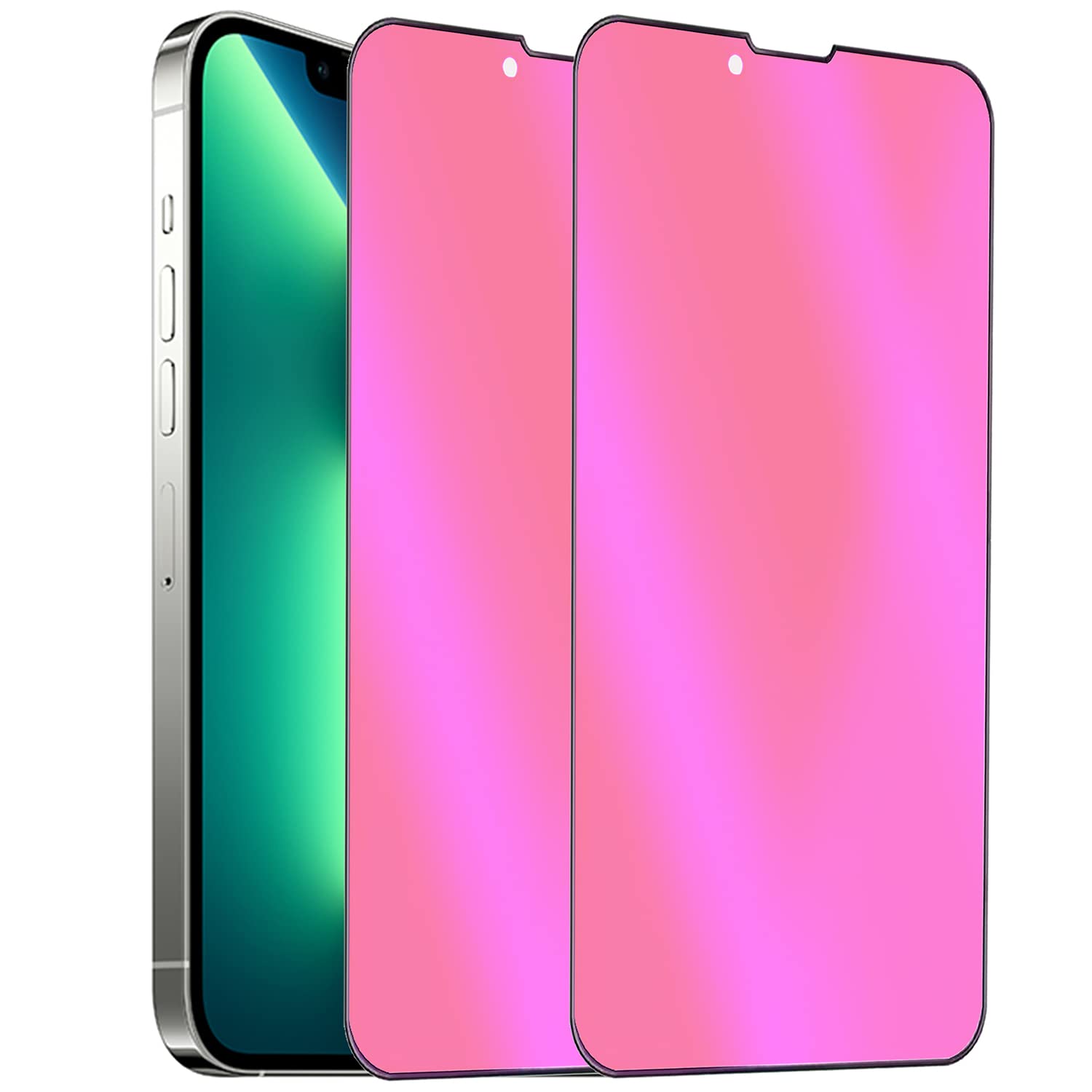 Photo 1 of 2PCS Anti-Blue Privacy Tempered Glass Mirror Anti-Spy Screen Protector Anti-Peeping Film Compatible with iPhone 13/13 Pro,6.1 inch Electroplated Colorful