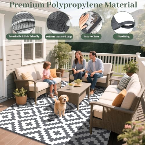 Mokani Waterproof Outdoor Rug 270 x 360 cm, Polypropylene Carpet for Garden, Terrace, Balcony, Pool, Picnic, UV Protection, Easy to Clean, Foldable and Storage