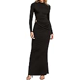 URYIAO Women's Long Sleeve Ruched Bodycon Maxi Dress Fall Winter Formal Elegant Cocktail Party Dresses