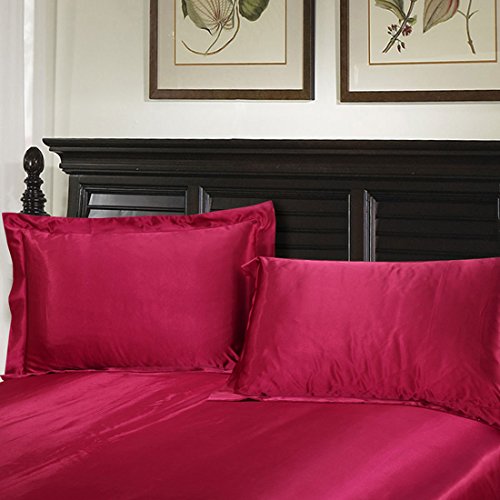 uxcell Wine Red Satin Silk Like Solid Color Bedding Set Duvet Cover Silk Pillowcase Silk Sheet