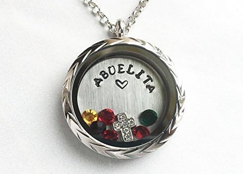 ABUELITA NECKLACE - Floating Locket - Mothers Day Spanish Granny - Birthstones Necklace - Gift for Grandma - Custom Hand Stamped Jewelry