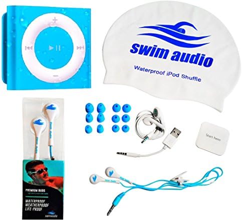 [Top-Rated Waterproof iPod + Waterproof "Premium Buds" Headphones by Swim Audio] WATERPROOF iPod Shuffle With TRUE DIGITAL SOUND Short-cord Premium Buds &amp; Attractive Swim Cap **Waterproof Apple iPod Shuffle