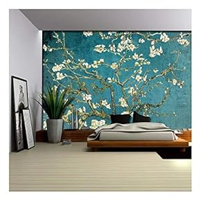 Vibrant Teal Gradient Almond Blossom by Vincent Van Gogh - Wall Mural, Removable Sticker, Home Decor - 66x96 inches