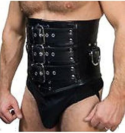 Mens Real Black Leather Heavy Duty Corset (MCOR1)
