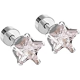 18G Star Crystal Cartilage Flat Back Stud Earrings for Women Men Stainless Steel Cute Tiny Small Screw Back Earring Dainty Minimalist CZ Studs Hypoallergenic Mini Tragus Conch Helix Piercing Jewelry