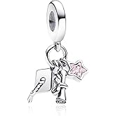 Doyafer 925 Sterling Silver Pendant Charm Graduation Doctoral Hat Star Three In One Pendants Suitable For Women Bracelet Necklace Graduation Gift(Pink)